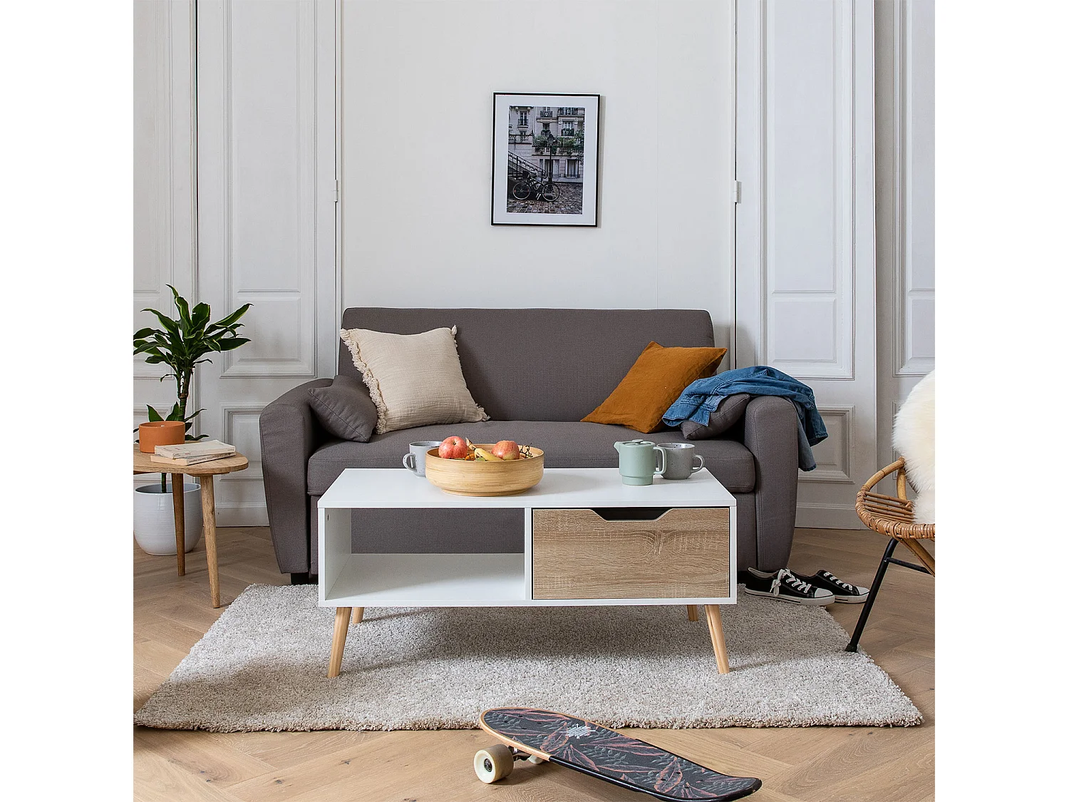 FREJA witte salontafel in scandinavische stijl met lade