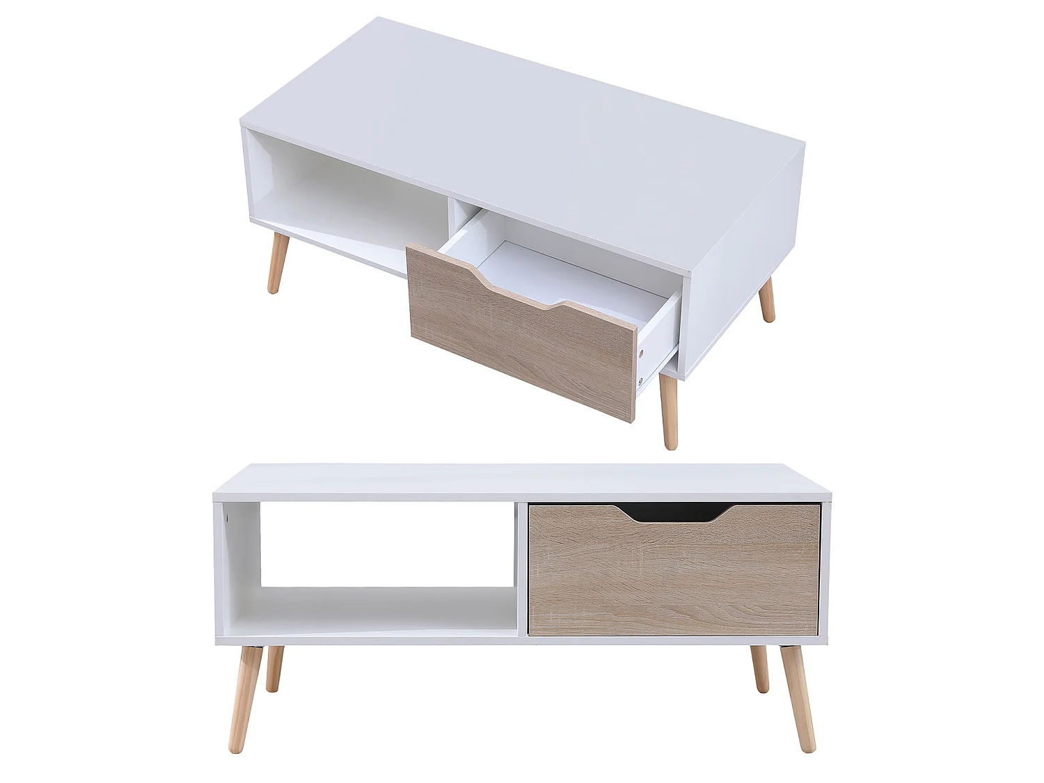 Table basse avec tiroir style scandinave blanche FREJA - HAPPY GARDEN