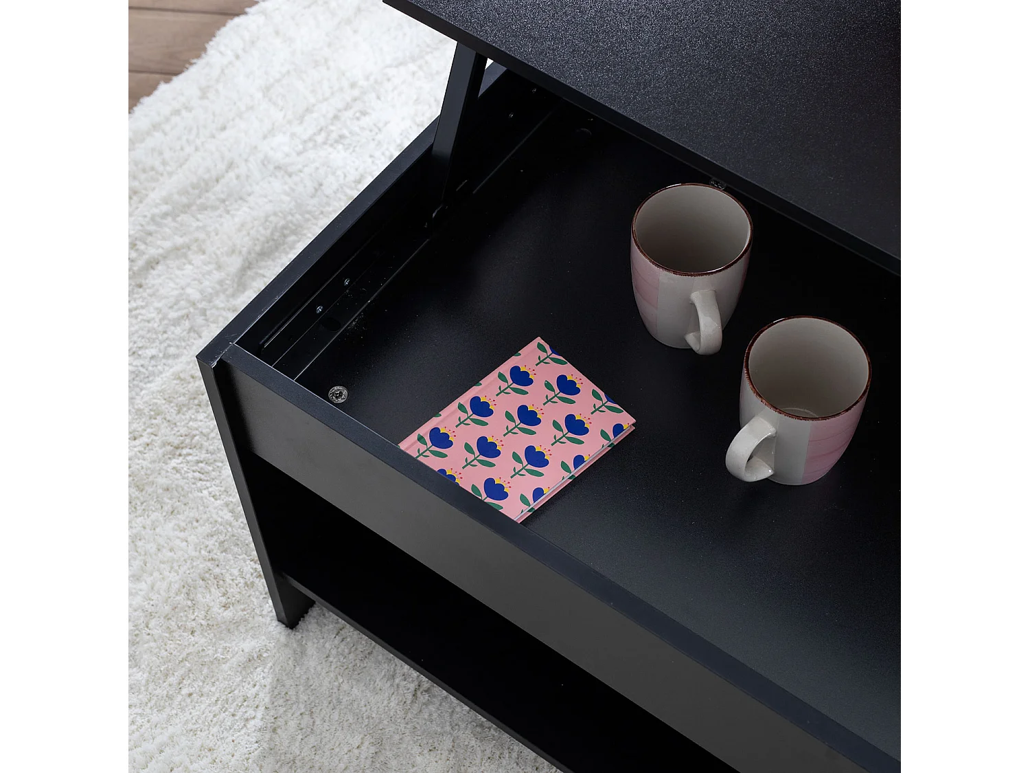 Salontafel met hefbaar blad, zwart HEDDA