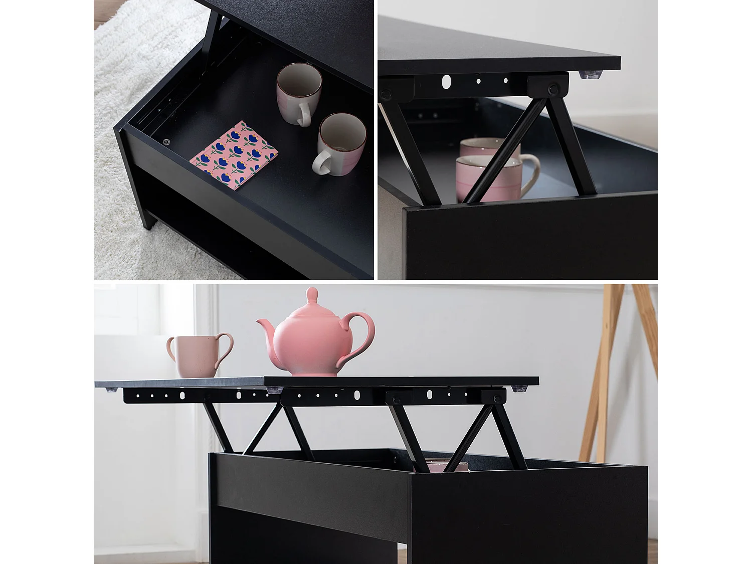 Table basse avec plateau relevable noire HEDDA - HAPPY GARDEN