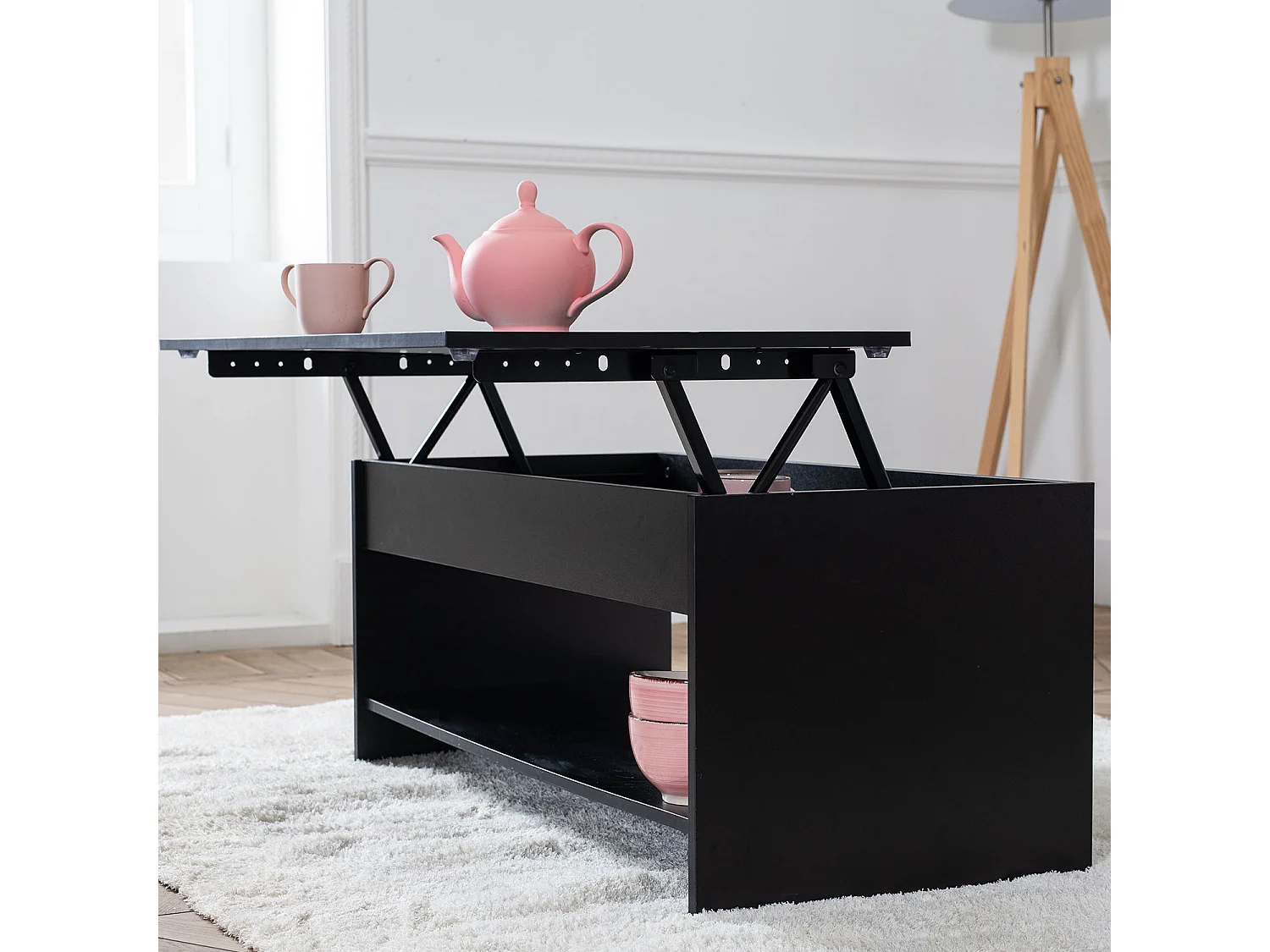 Mesa de centro con tapa elevable negra HEDDA