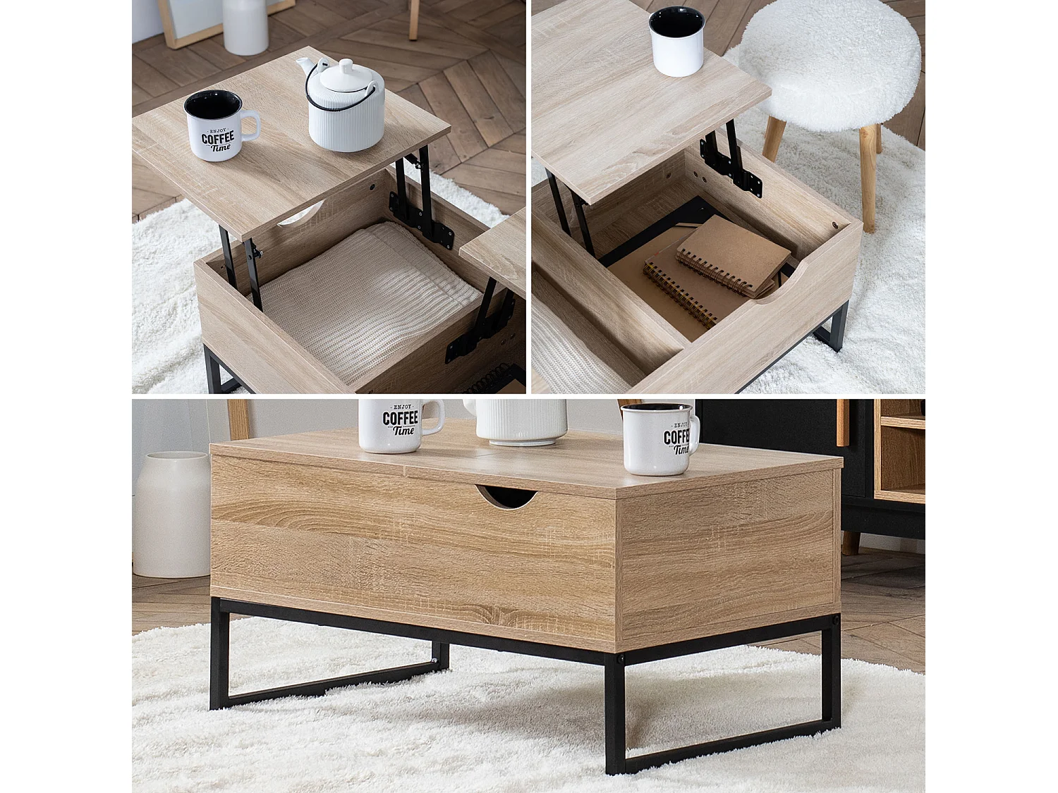Mesa baja de madera con tapas elevadoras LOTTA