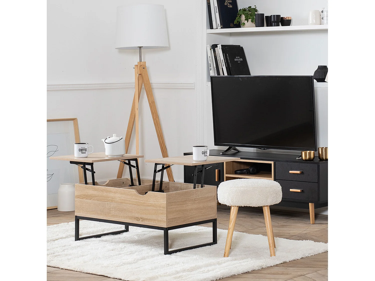 Mesa baja de madera con tapas elevadoras LOTTA