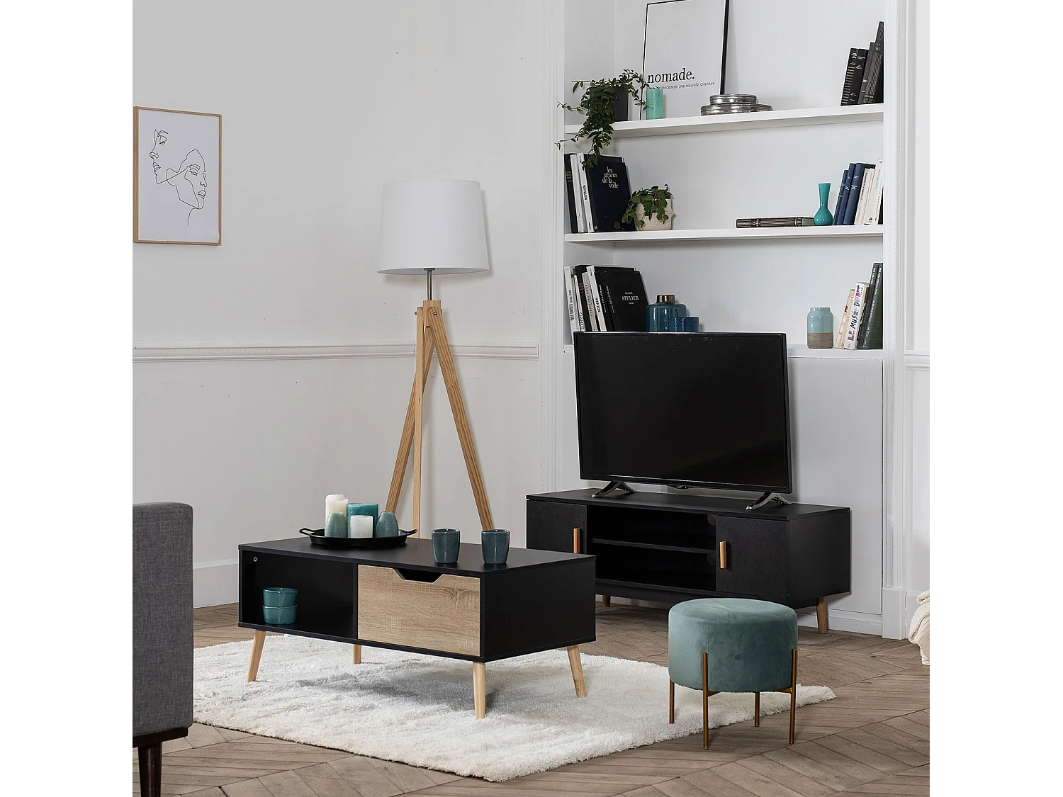 Couchtisch mit Schublade im skandinavischen Stil schwarz FREJA