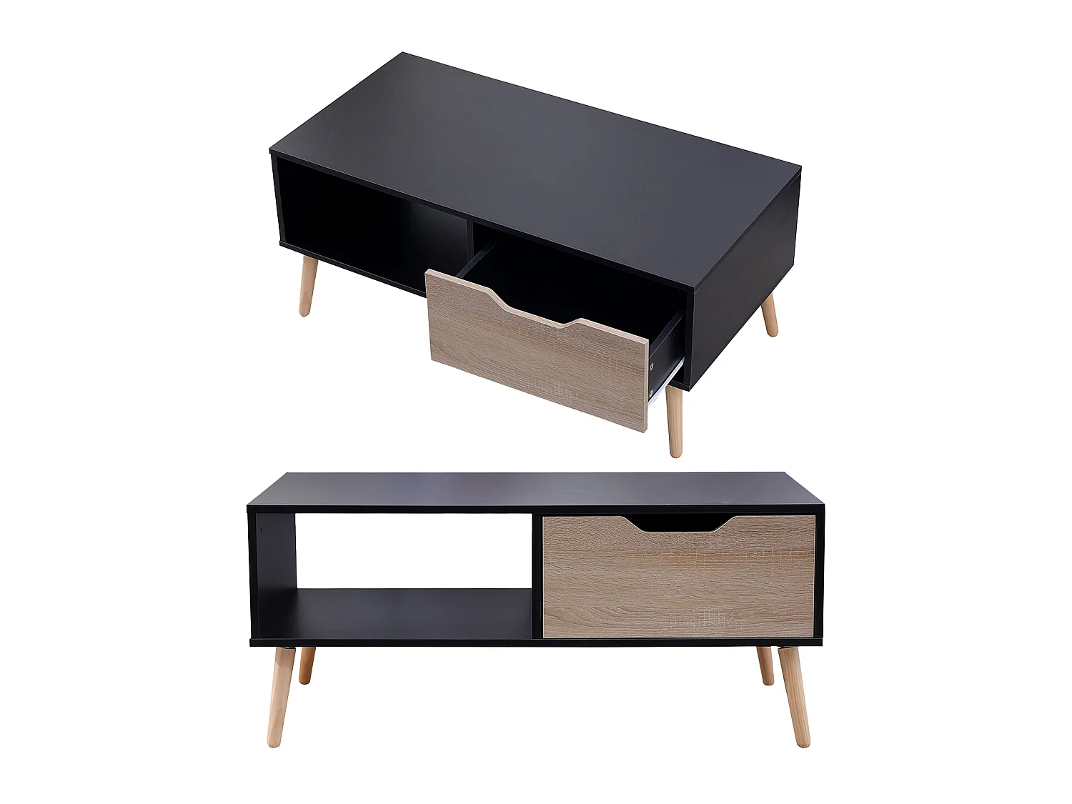 FREJA zwarte salontafel in scandinavische stijl met lade