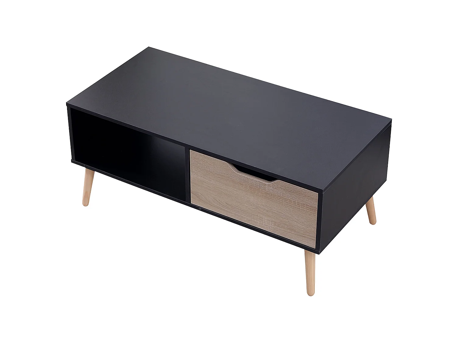 Table basse avec tiroir style scandinave noire FREJA - HAPPY GARDEN
