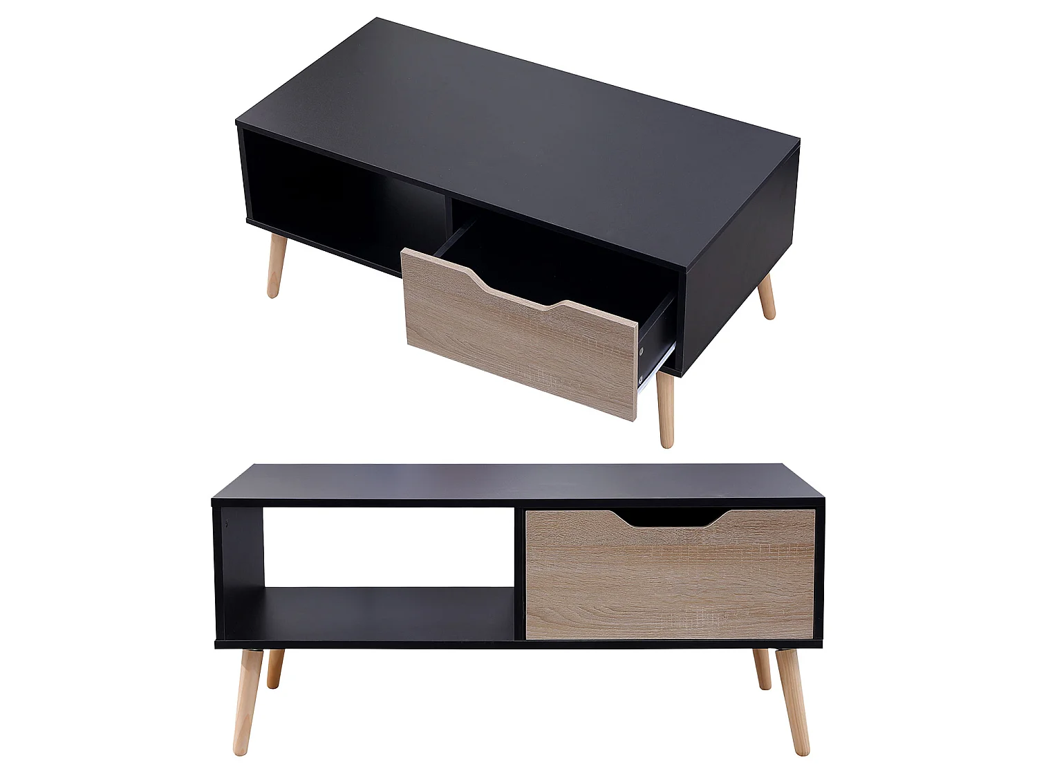 Table basse avec tiroir style scandinave noire FREJA - HAPPY GARDEN