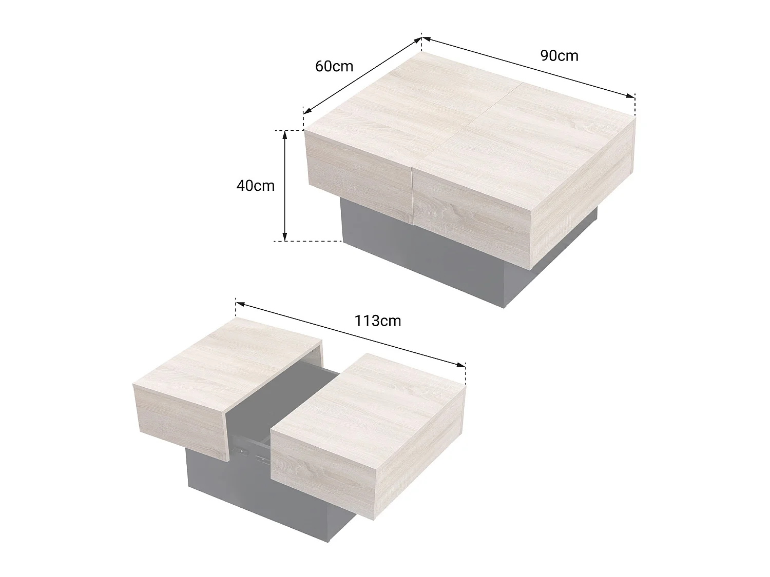 Table basse avec plateaux amovibles noire GRETA - HAPPY GARDEN