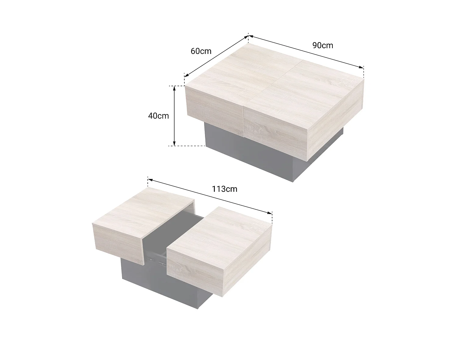 Salontafel met afneembare bladen zwart GRETA