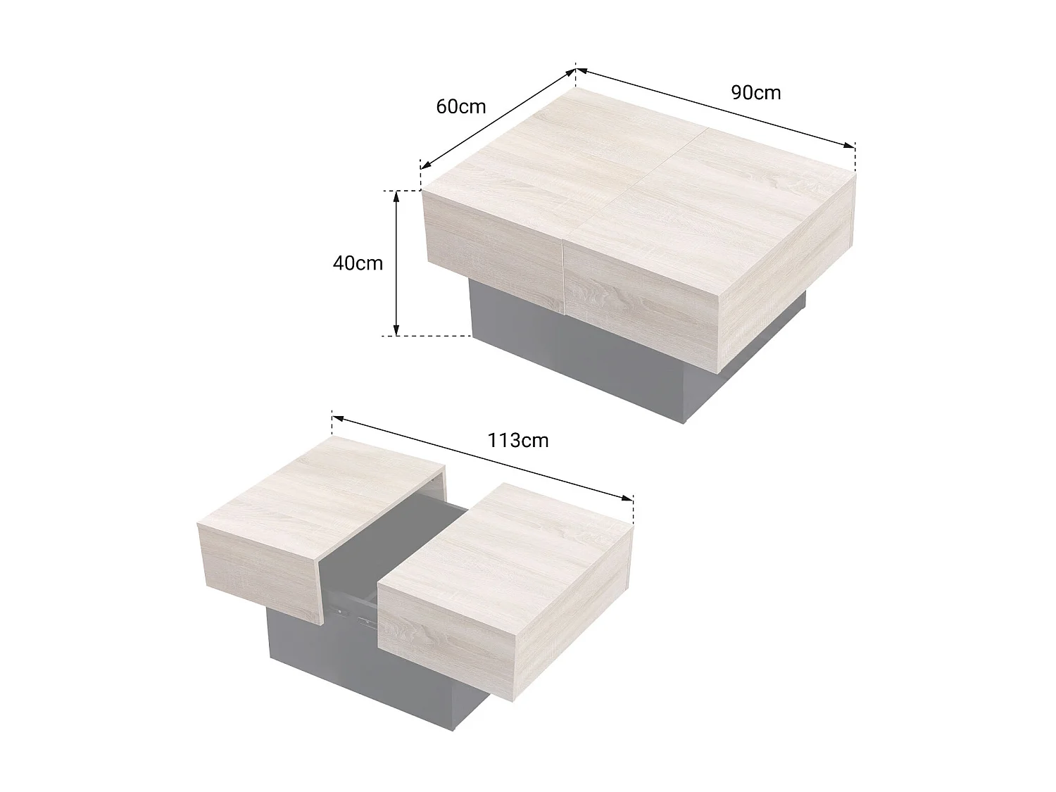 Table basse avec plateaux amovibles noire GRETA - HAPPY GARDEN