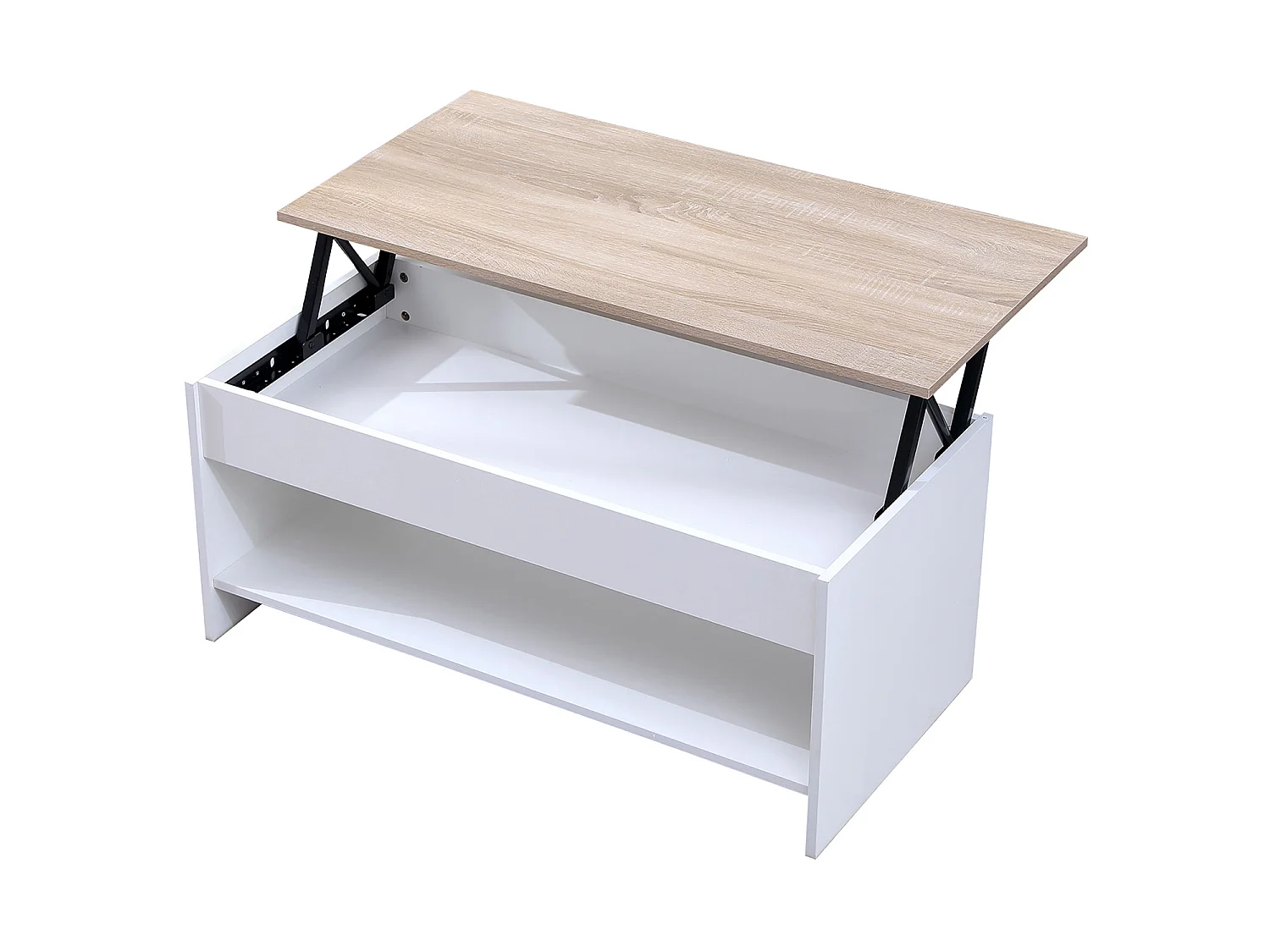 Table basse avec plateau relevable blanche et bois HEDDA - HAPPY GARDEN
