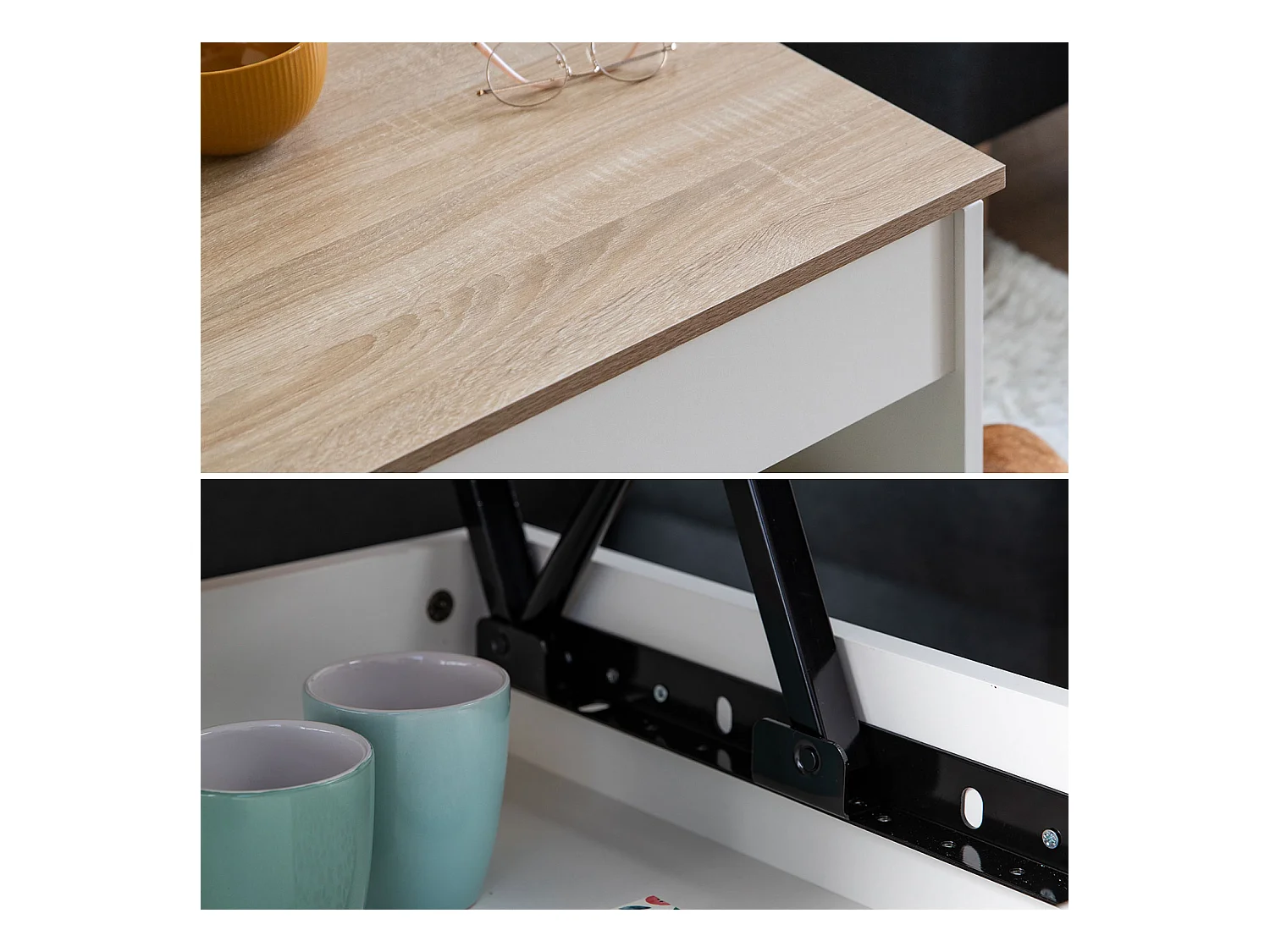 Mesa de café branca e madeira HEDDA