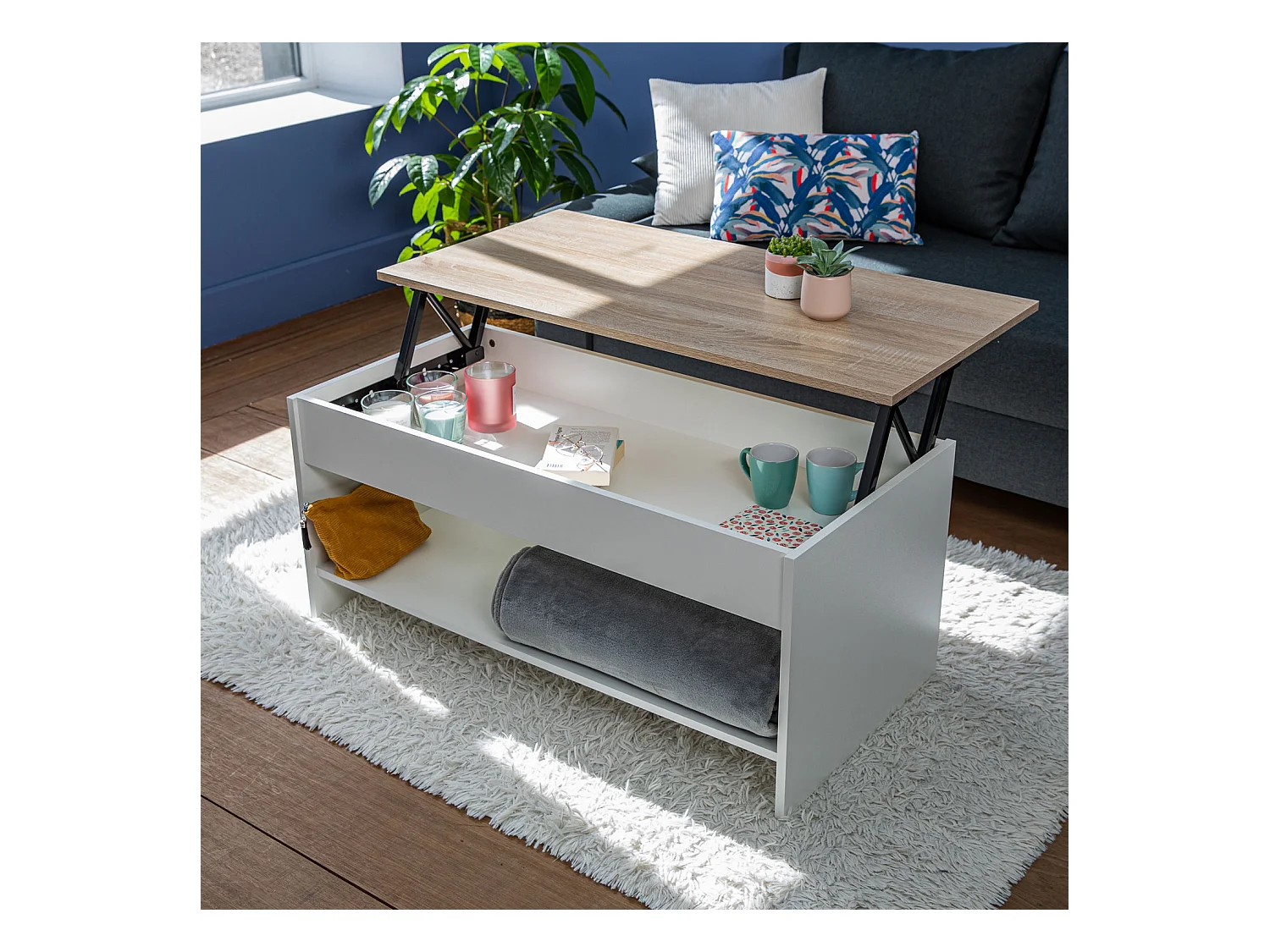 Mesa de café branca e madeira HEDDA