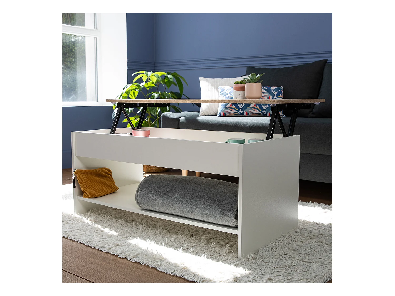 Mesa de café branca e madeira HEDDA