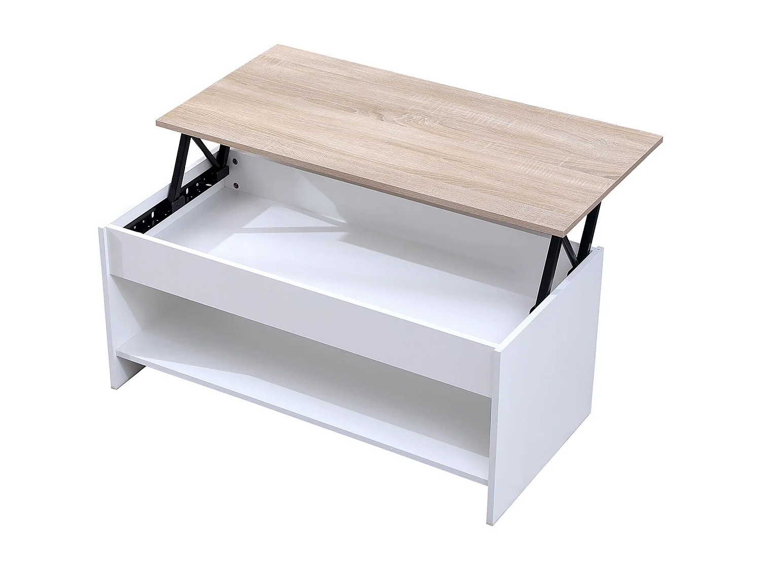 Couchtisch mit hochklappbarer Platte weiß und Holz HEDDA