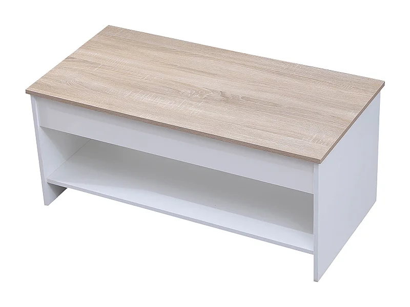 Couchtisch mit hochklappbarer Platte weiß und Holz HEDDA