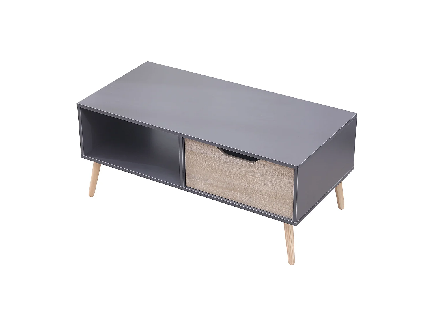 Table basse avec tiroir style scandinave grise FREJA - HAPPY GARDEN