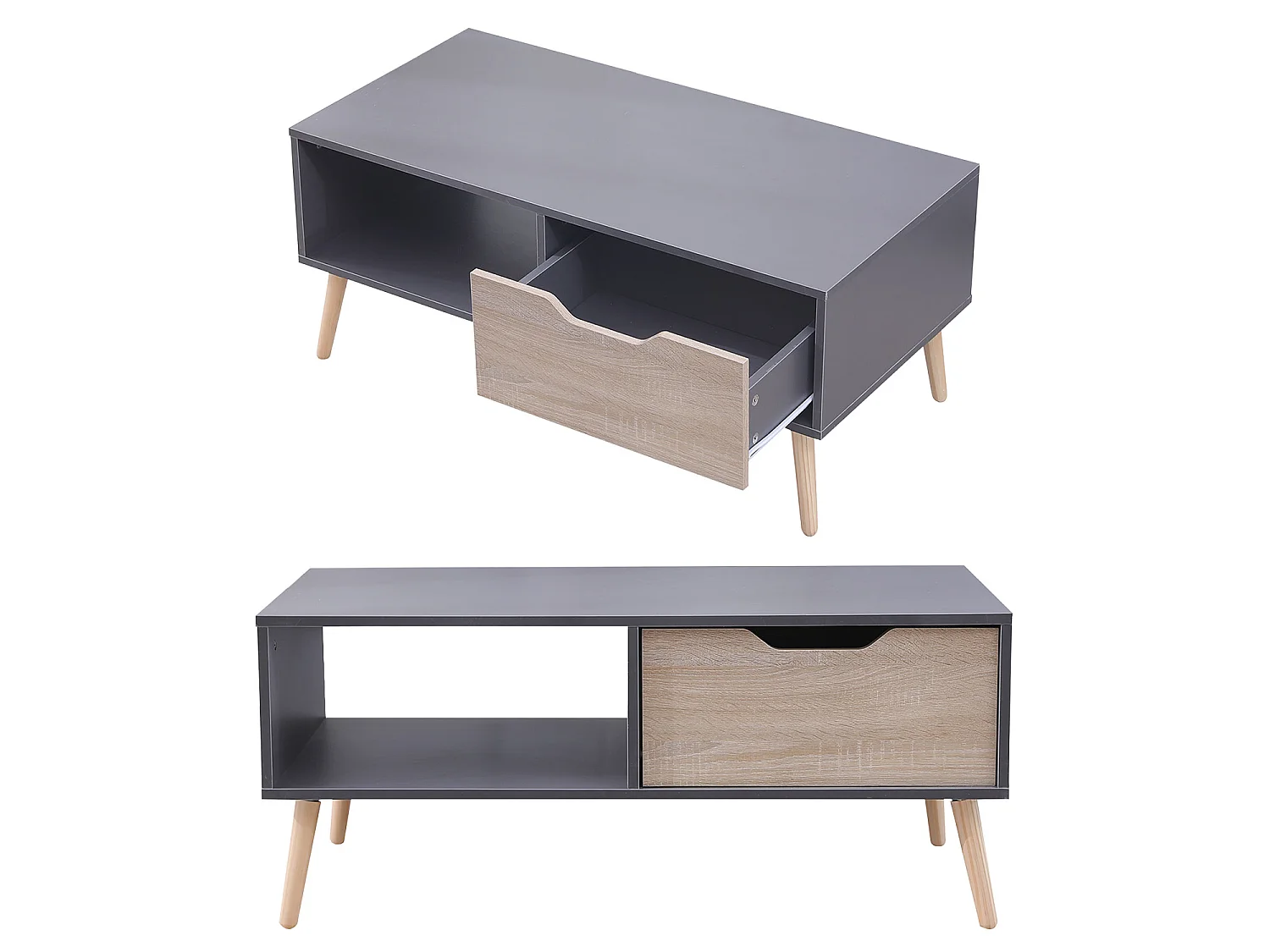 Table basse avec tiroir style scandinave grise FREJA - HAPPY GARDEN