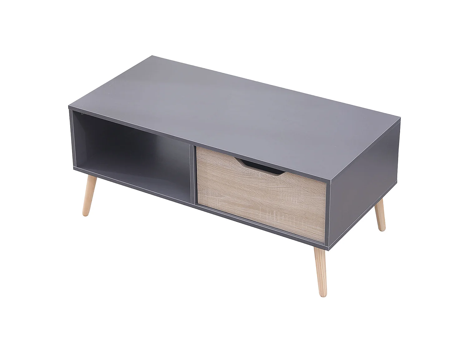 Tavolino in stile scandinavo grigio FREJA con cassetto