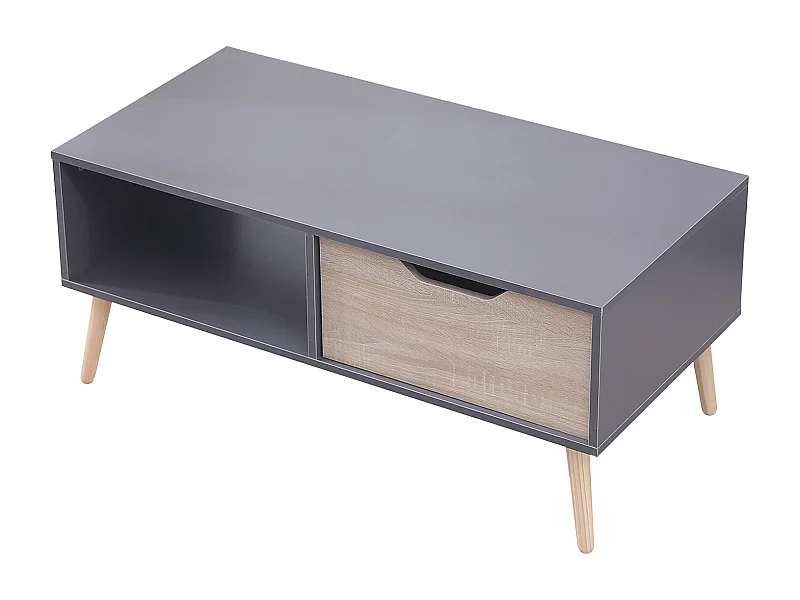 Table basse avec tiroir style scandinave grise FREJA - HAPPY GARDEN