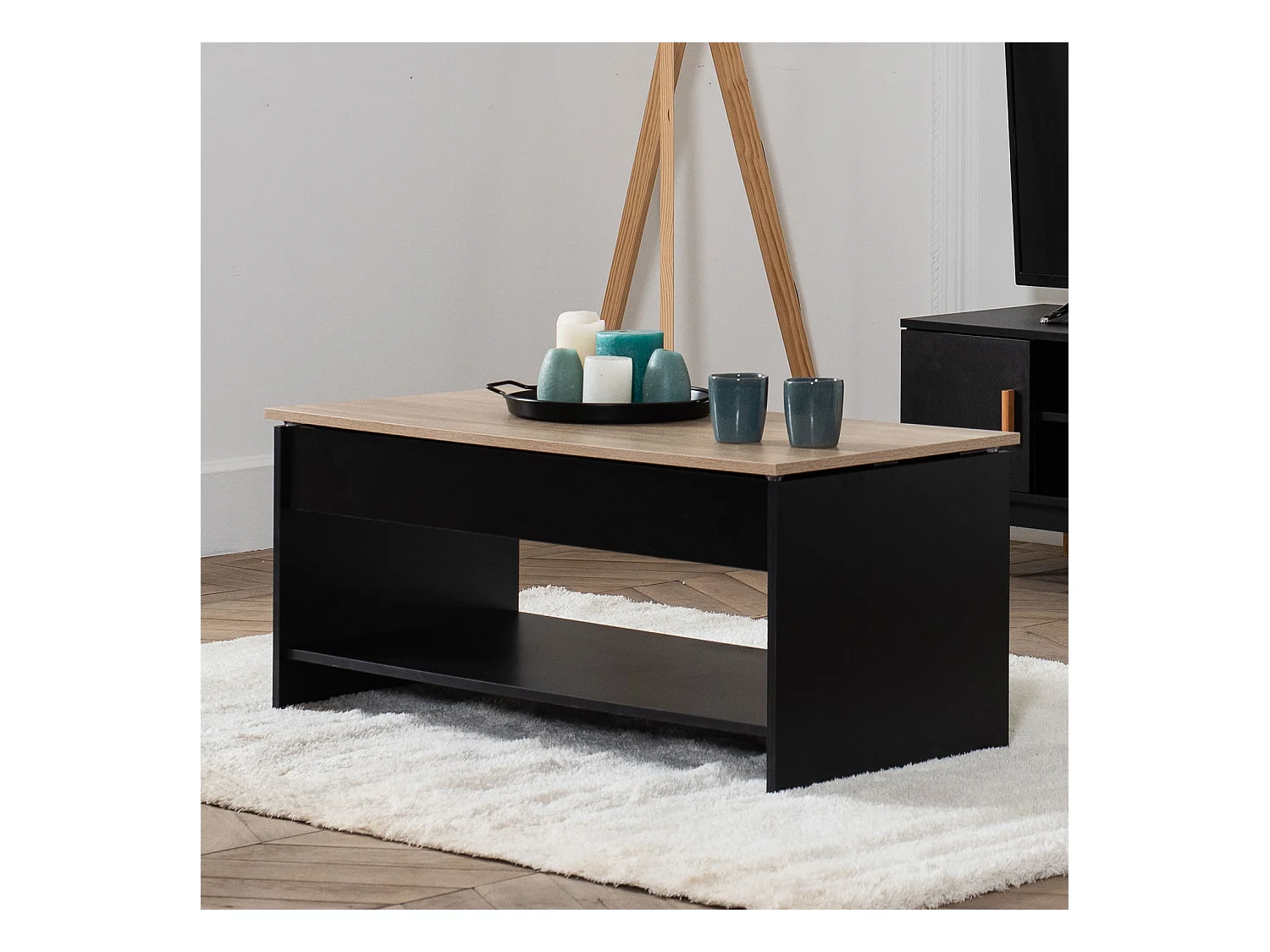 Table basse avec plateau relevable noire et bois HEDDA - HAPPY GARDEN