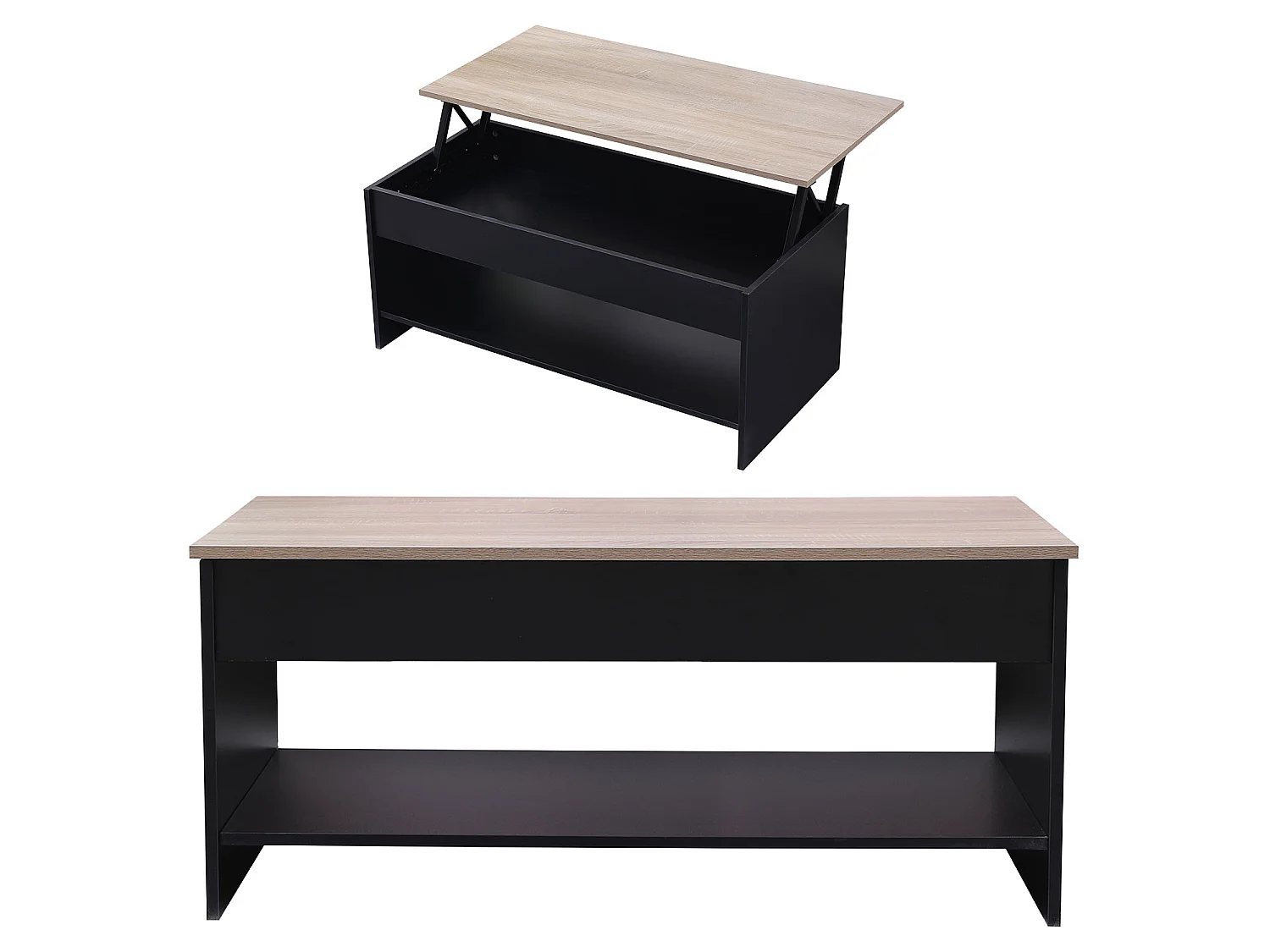 Salontafel met opklapbaar blad, zwart en hout HEDDA