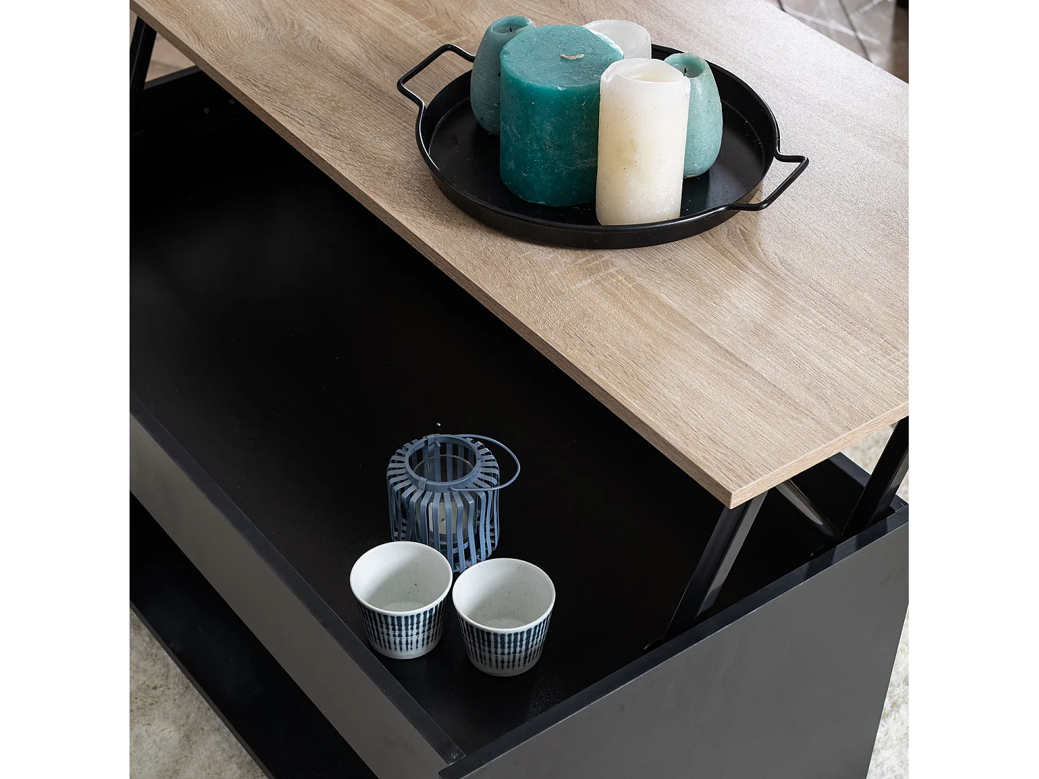 Table basse avec plateau relevable noire et bois HEDDA - HAPPY GARDEN