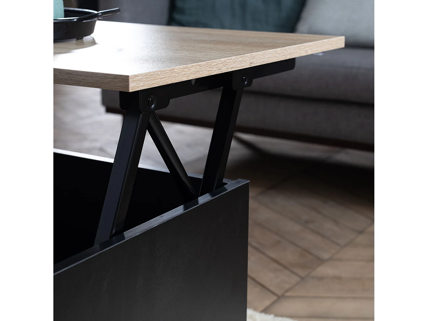 Table basse avec plateau relevable noire et bois HEDDA - HAPPY GARDEN
