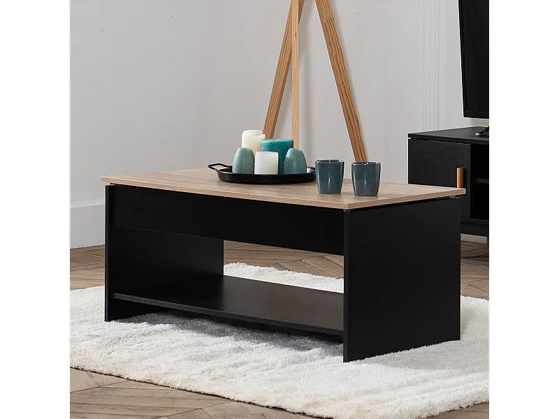 Table basse avec plateau relevable noire et bois HEDDA - HAPPY GARDEN