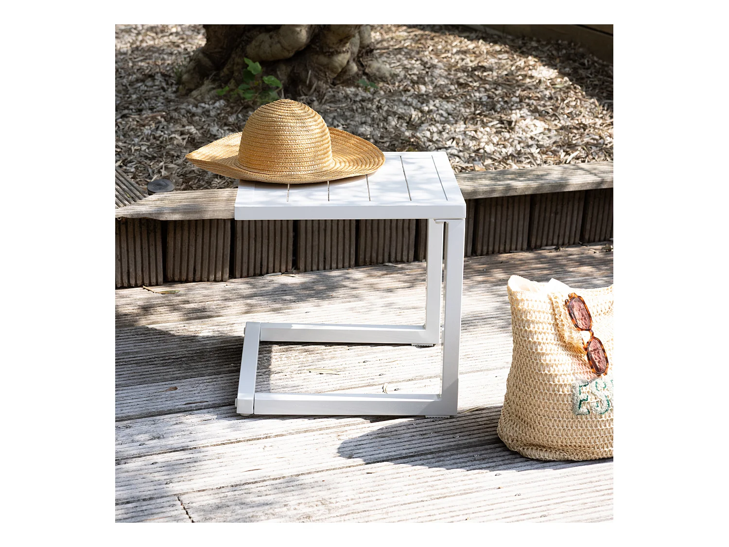 Table d'appoint BARBADOS en aluminium blanc - HAPPY GARDEN