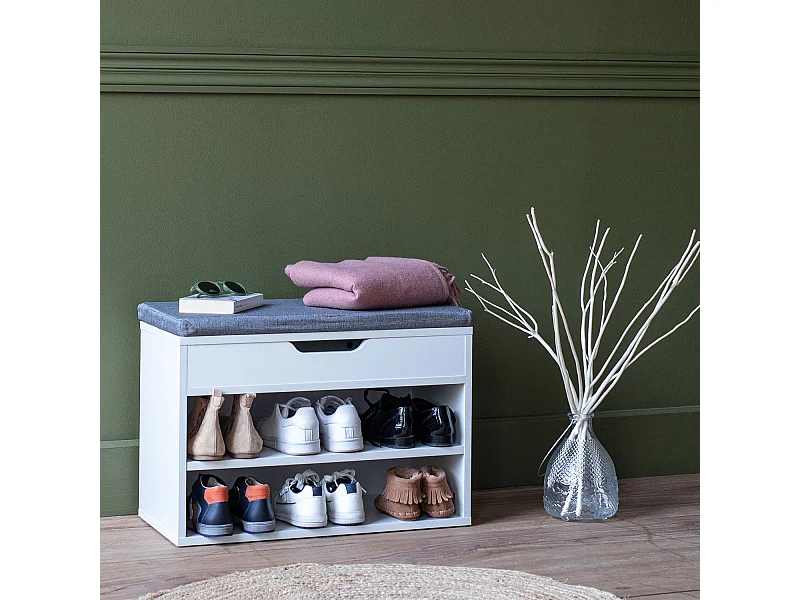 Meuble à chaussures deux casiers avec coffre blanc ALAN - HAPPY GARDEN