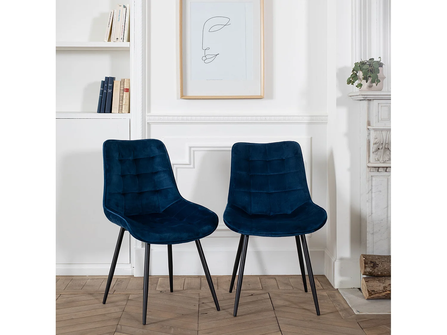 Set van 2 blauwe LOUISE fluwelen stoelen