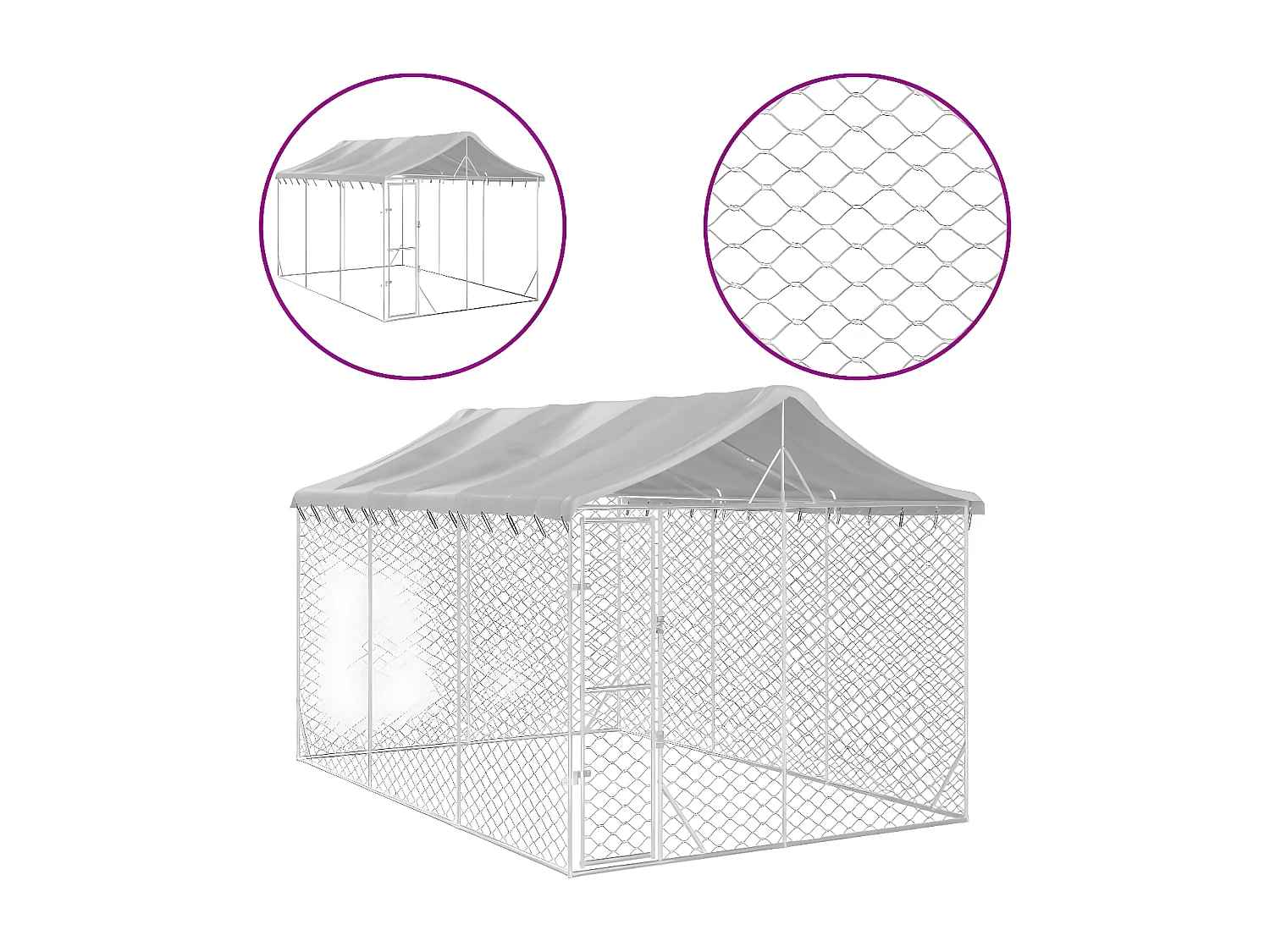 Perrera exterior con techo acero galvanizado plata 3x4,5x2,5 m ES876207