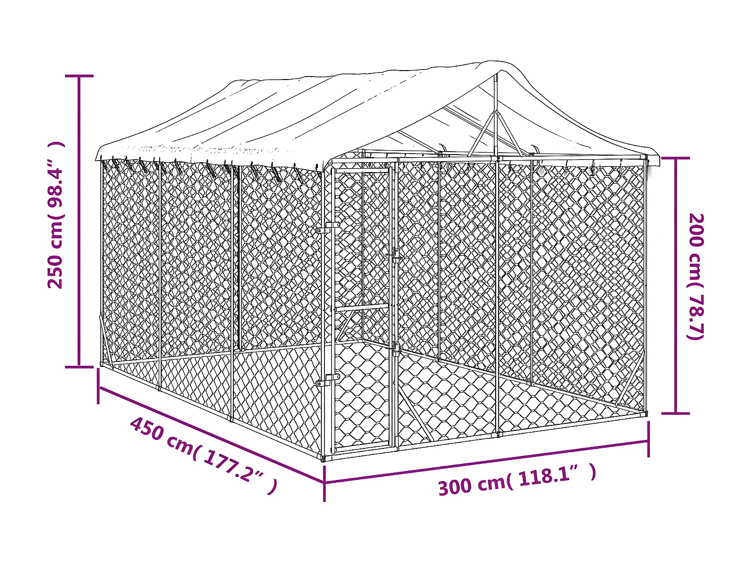 Perrera exterior con techo acero galvanizado plata 3x4,5x2,5 m ES876207