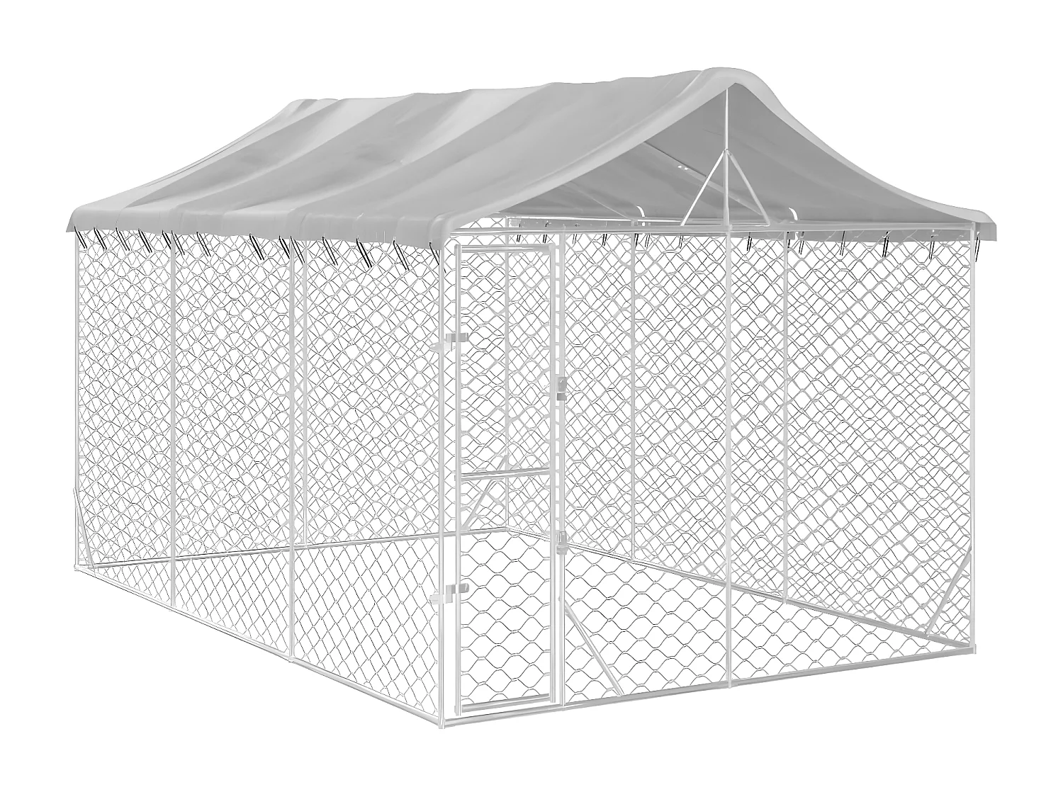 Perrera exterior con techo acero galvanizado plata 3x4,5x2,5 m ES876207