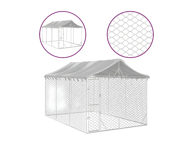 Perrera exterior con techo acero galvanizado plata 3x4,5x2,5 m ES876207