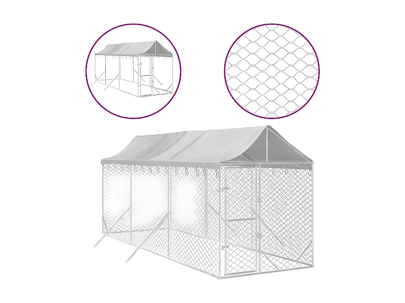 Chenil d'extérieur pour chiens avec toit argenté 2x6x2,5 m RG3Q49089