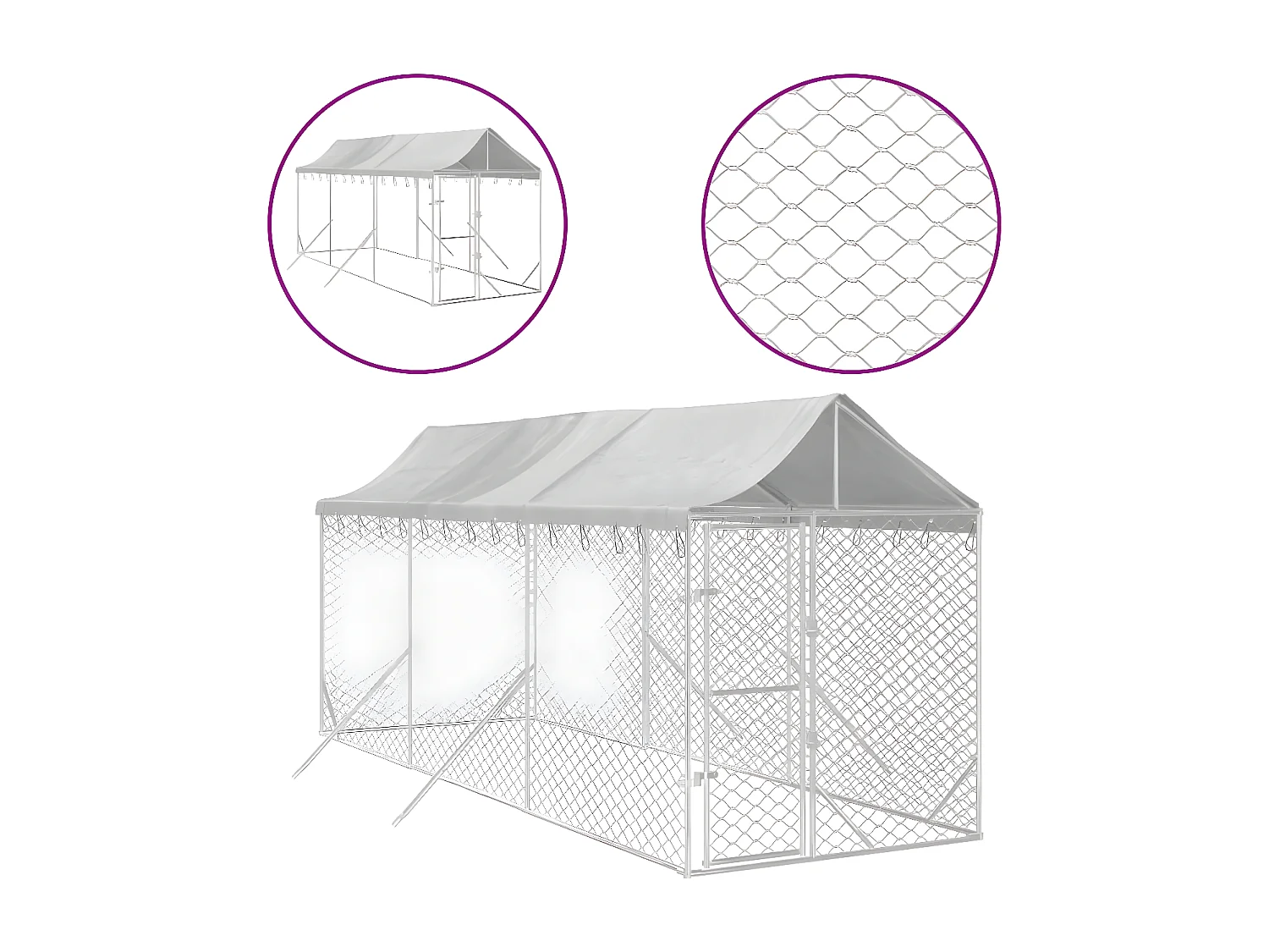 Canil de exterior com teto 2x6x2,5 m aço galvanizado prateado PT694108