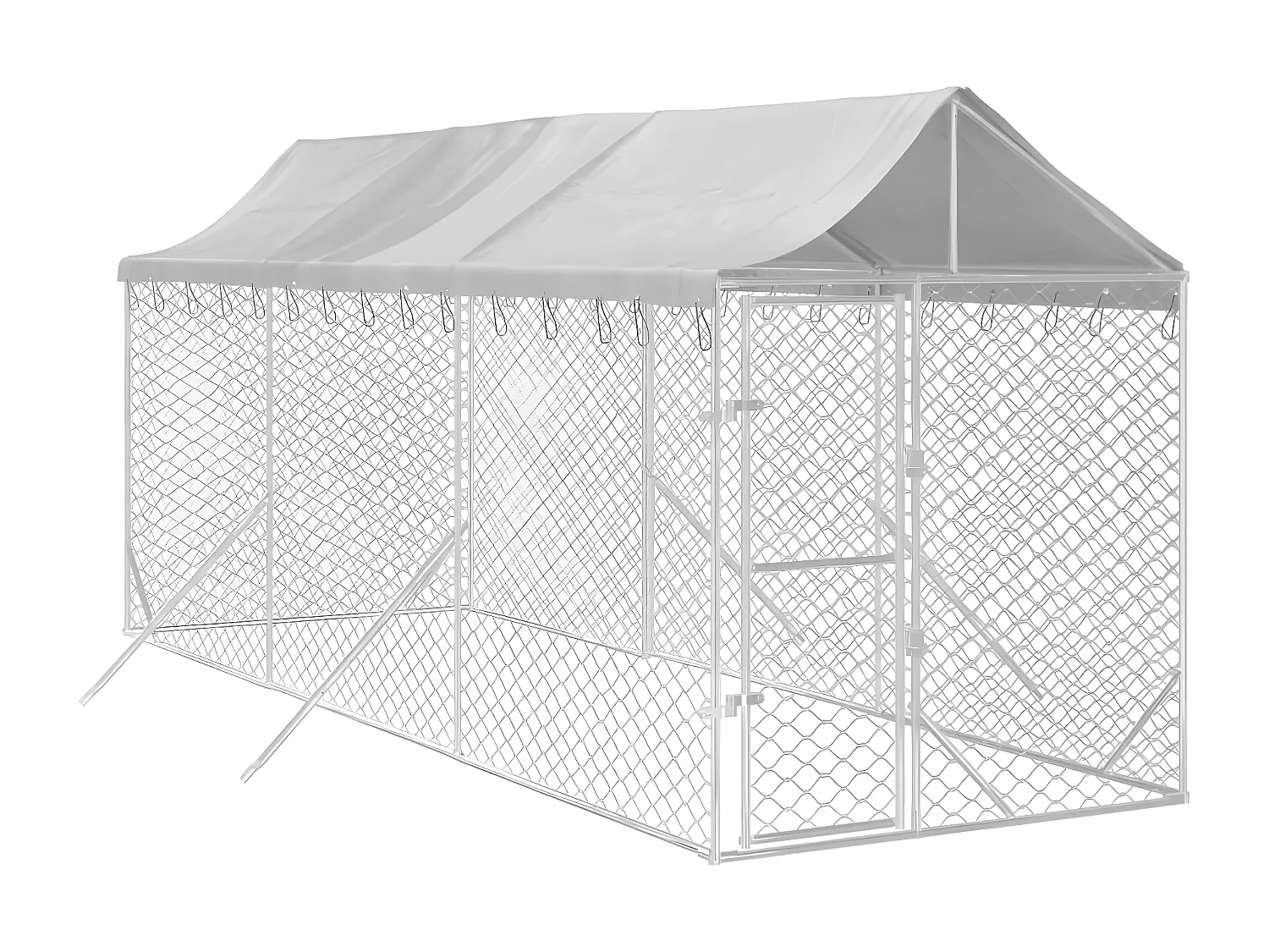 Canil de exterior com teto 2x6x2,5 m aço galvanizado prateado PT694108