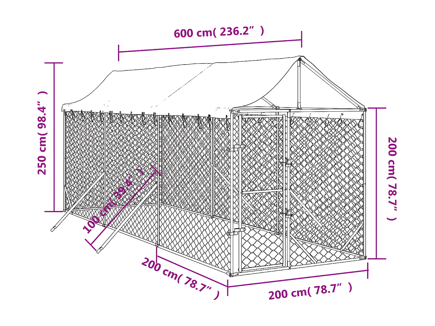 Canil de exterior com teto 2x6x2,5 m aço galvanizado prateado PT694108