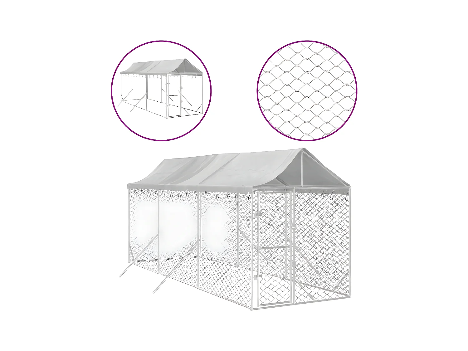 Chenil d'extérieur pour chiens avec toit argenté 2x6x2,5 m RG3Q49089