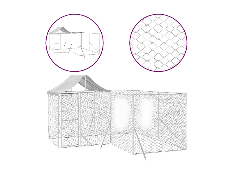 Chenil d'extérieur pour chiens avec toit argenté 4x4x2,5 m RG3Q62879