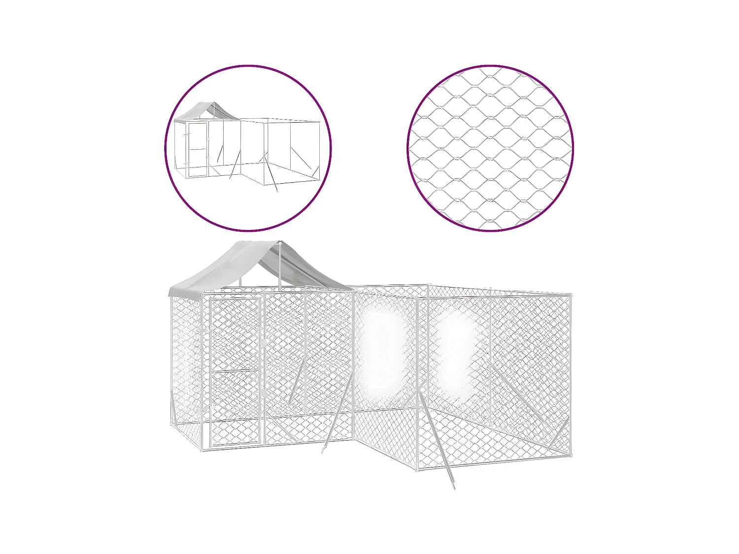 Chenil d'extérieur pour chiens avec toit argenté 4x4x2,5 m RG3Q62879