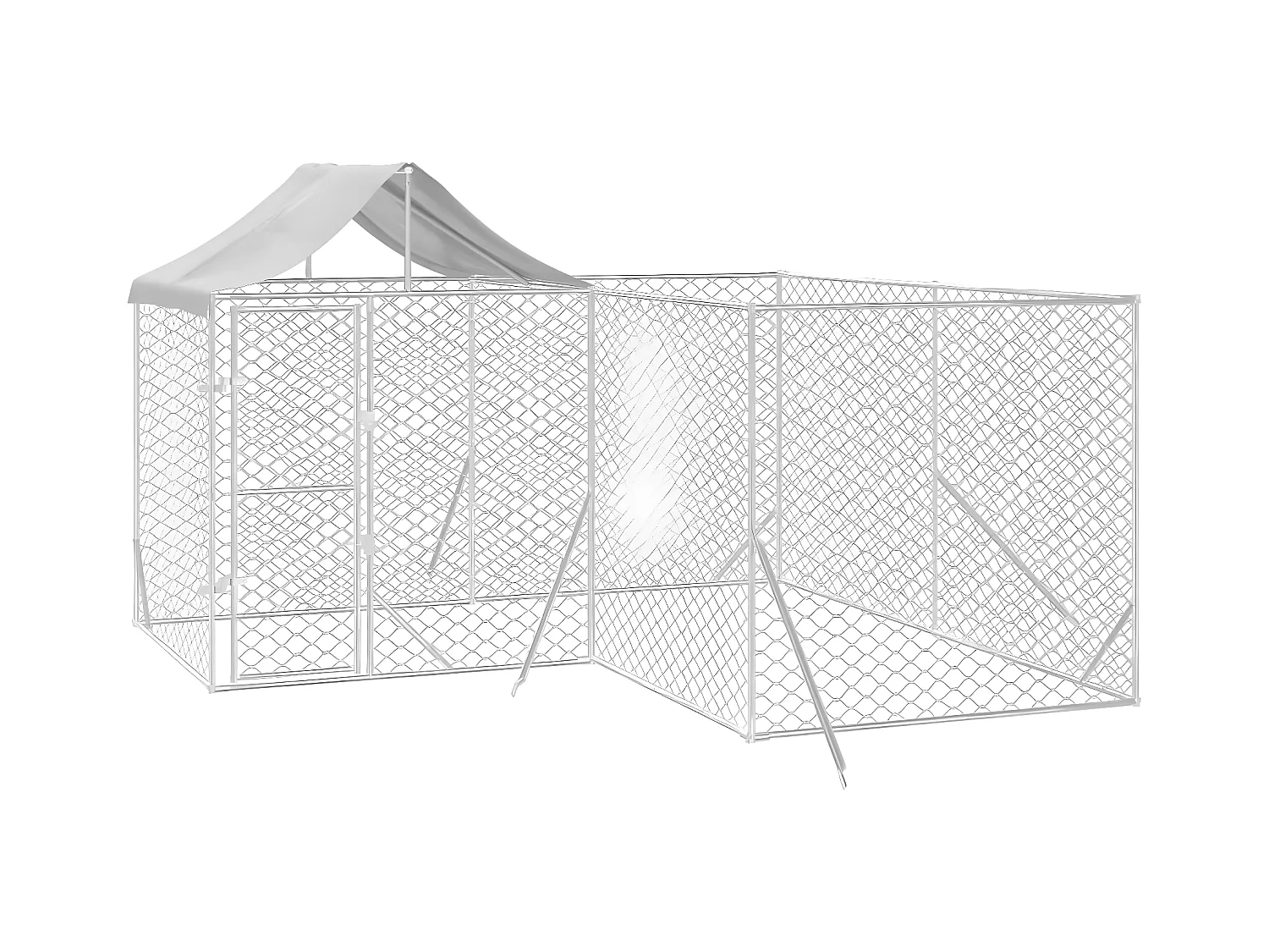 Hondenkennel met dak 4x4x2,5 m gegalvaniseerd staal zilver NL895976