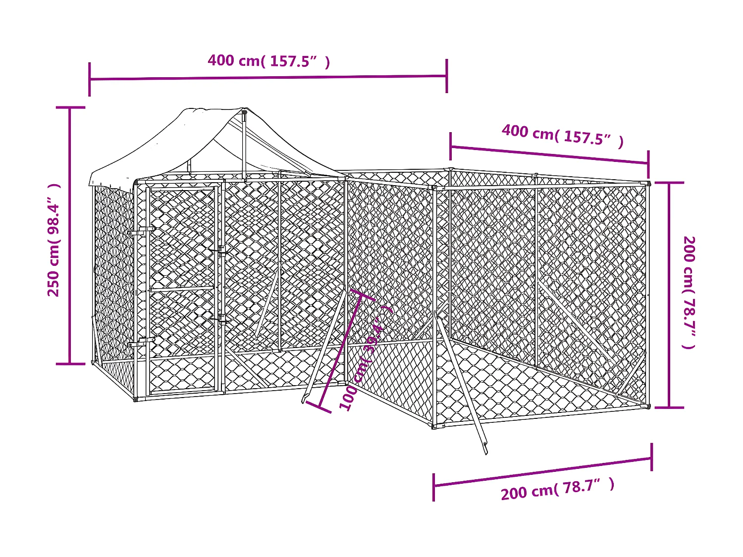 Hondenkennel met dak 4x4x2,5 m gegalvaniseerd staal zilver NL895976