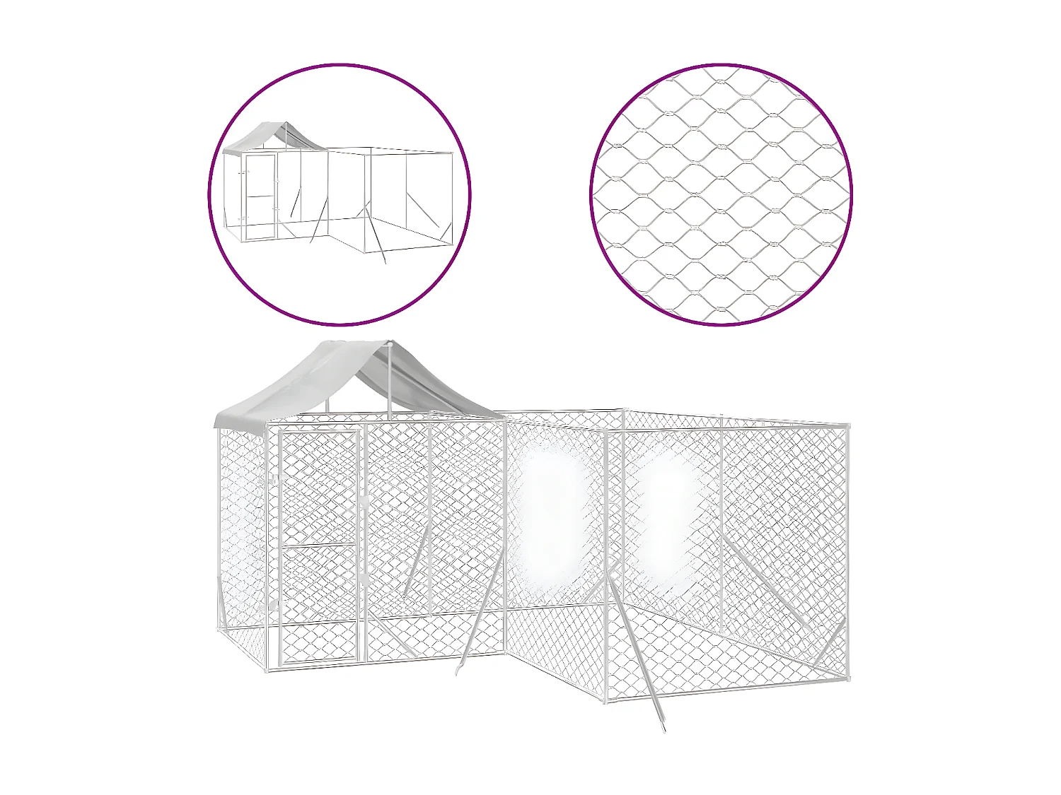 Perrera de exterior con techo acero galvanizado plata 4x4x2,5 m ES435353