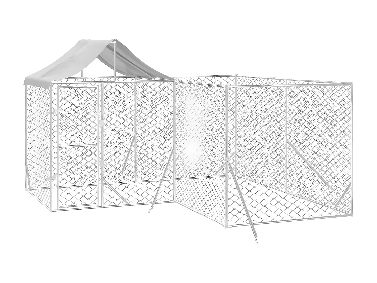 Perrera de exterior con techo acero galvanizado plata 4x4x2,5 m ES435353