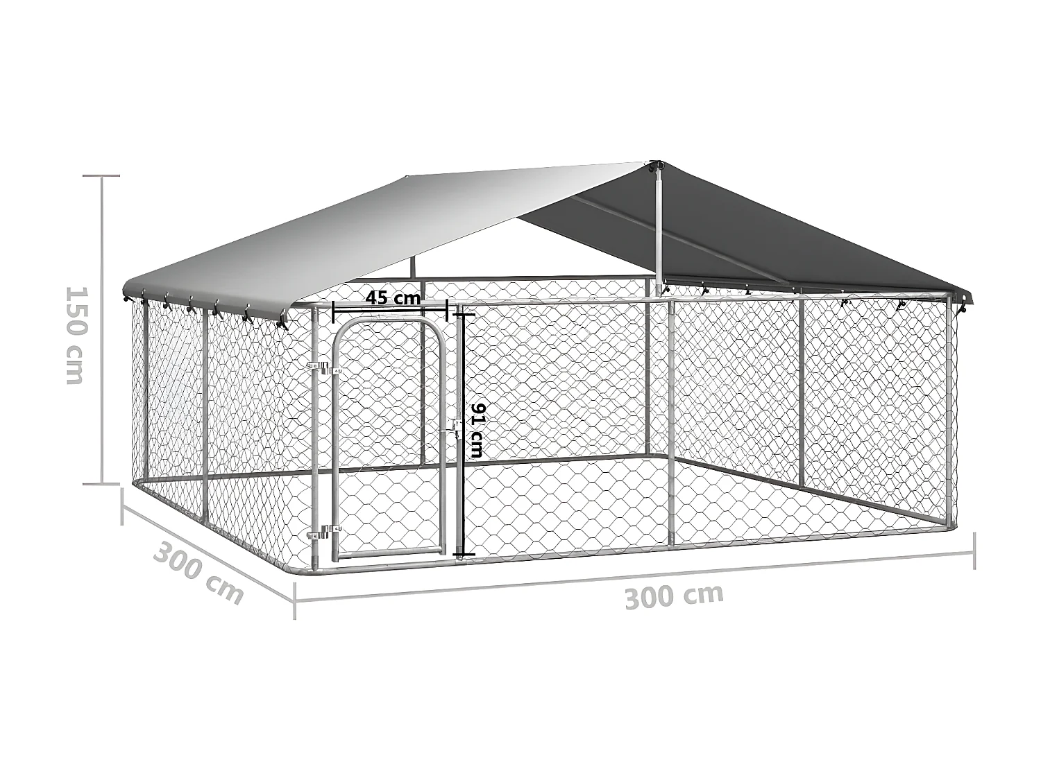 Chenil extérieur avec toit 300x300x150 cm RG3Q56476