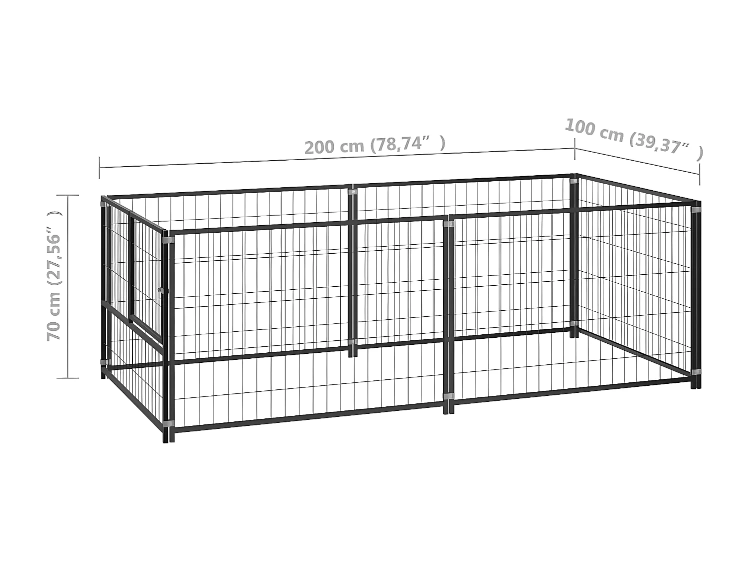Chenil Noir 200x100x70 cm Acier RG3Q42102