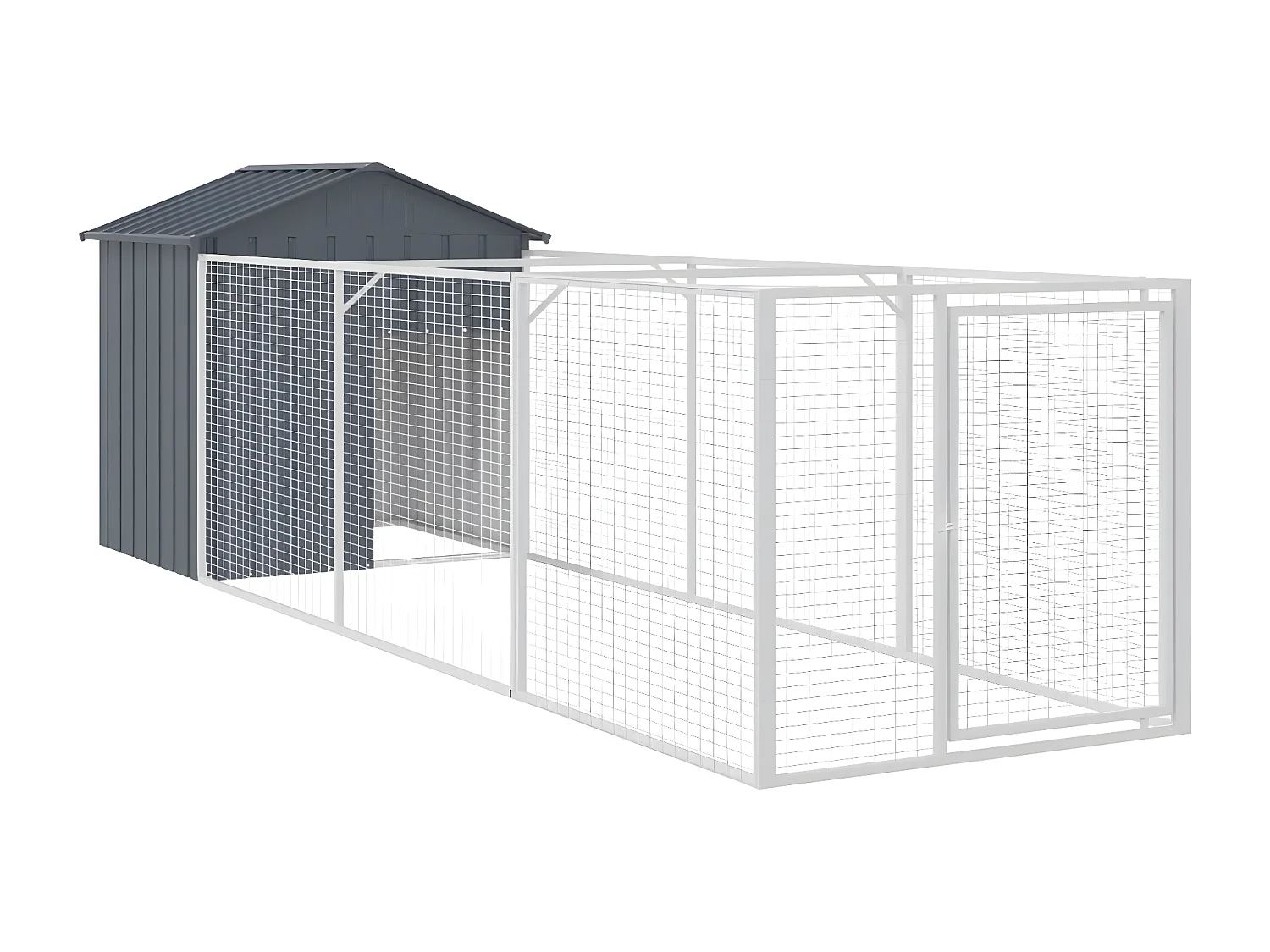 Casota p/ cães c/ telhado 117x405x123cm aço galvaniz. antracite PT745804